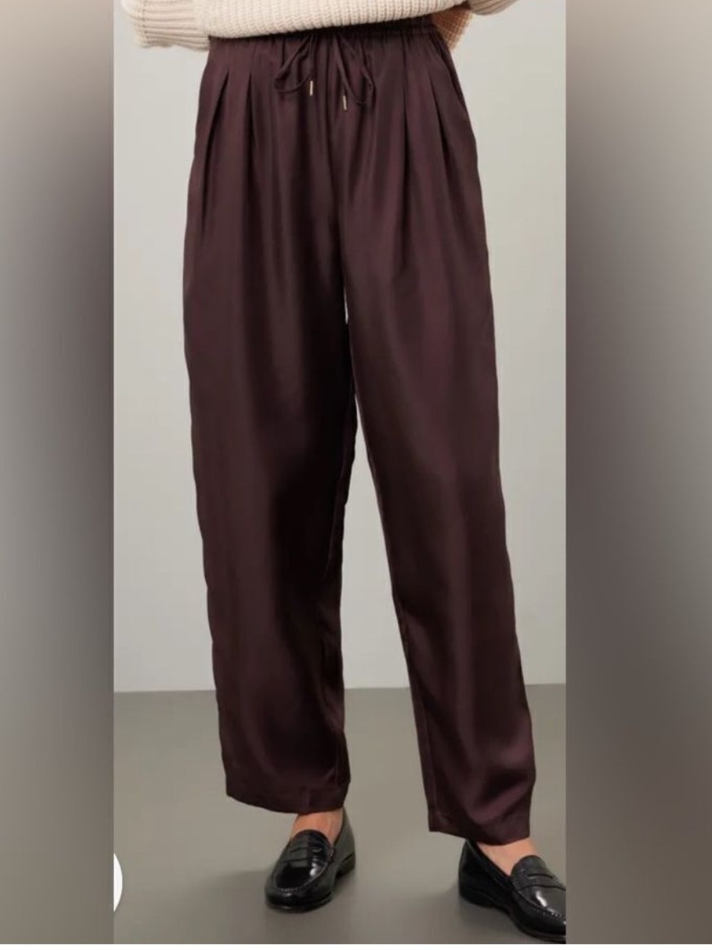 Silk Laundry Wide-Leg 100% Silk Slouch Pants in Deep Brown